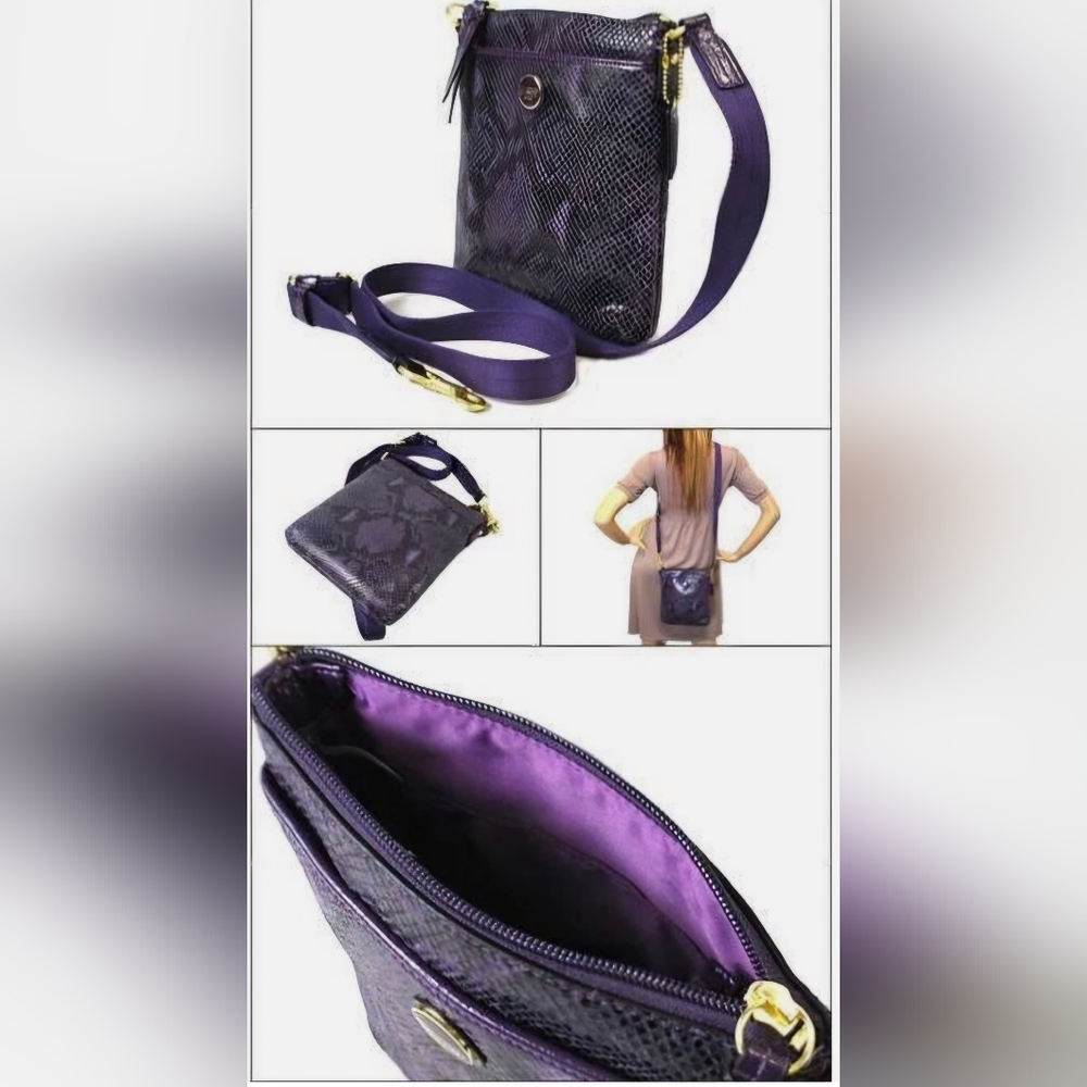 Coach Purple Python Embossed Leather Crossbody Ba… - image 2